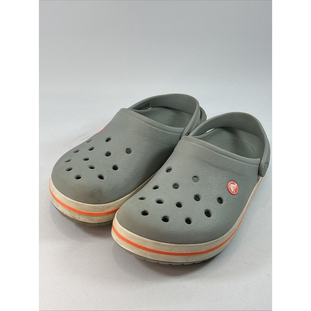 Crocs Crocband Sandals Men's 8 Women 10 Grey And Orange Stripe Comfort Slip-Ons